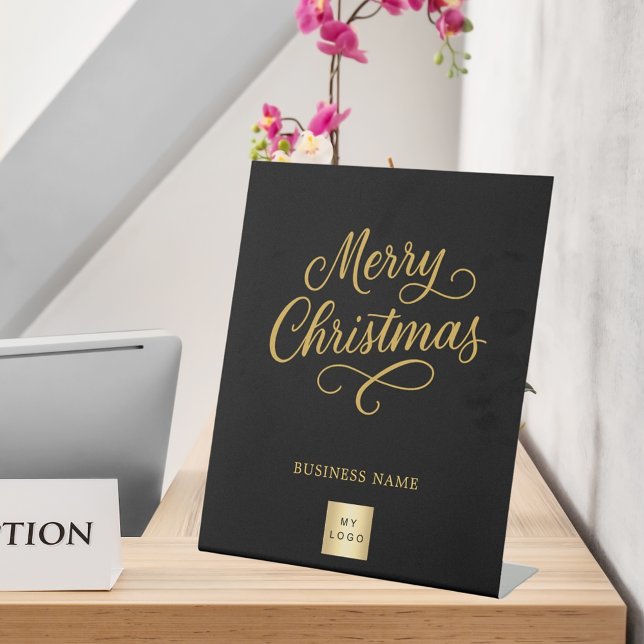 Christmas black gold business logo pedestal sign (Creator Uploaded)