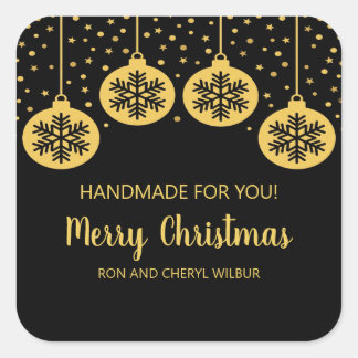 Christmas Black Gold Handmade Square Sticker