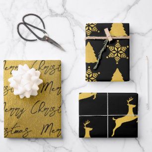 Christmas Black & Gold Pattern  Wrapping Paper Sheet