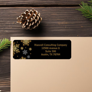 Christmas Black Gold Snowflakes Return Address Label