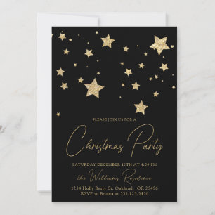 Christmas Black Gold Star Holiday Party Invitation