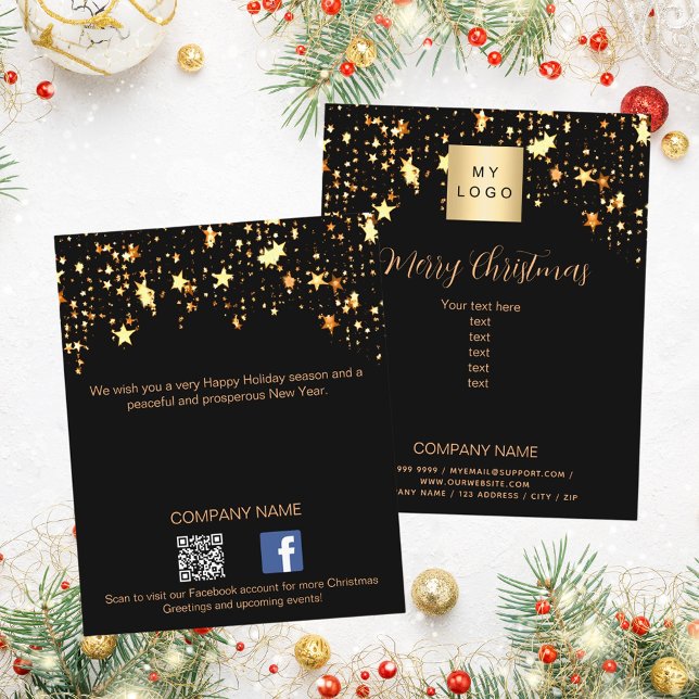 Christmas black gold stars business QR Facebook Flyer (Creator Uploaded)