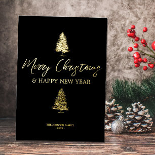 Christmas Black & Gold Xmas Rustic Pine Tree Foil Holiday Card