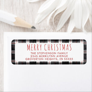 Christmas Black Grey Plaid Return Address Label