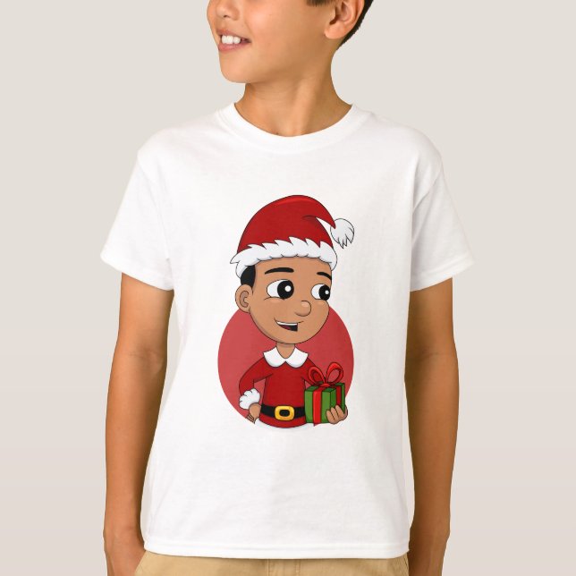 Christmas black-haired boy cartoon T-Shirt (Front)