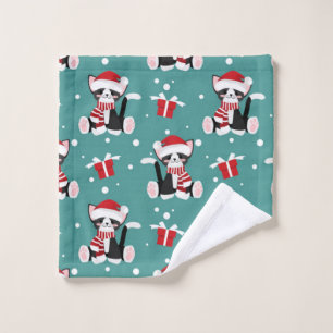 Christmas Black Kitty Pattern Bath Towel Set