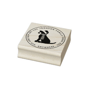 Christmas Black Lab Custom Round Return Address Rubber Stamp