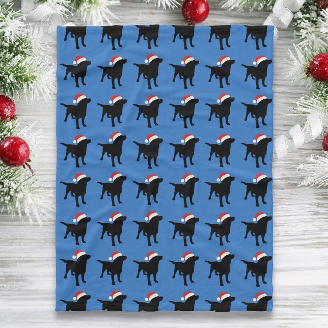 Christmas Black Lab Dog wearing Santa Claus Hat Fleece Blanket (Creator Uploaded)