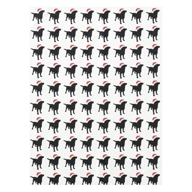Christmas Black Lab Dog wearing Santa Claus Hat Tablecloth (Front)