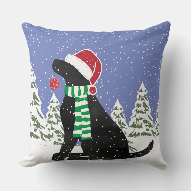 Christmas Black Lab Holiday Dog Cushion (Front)