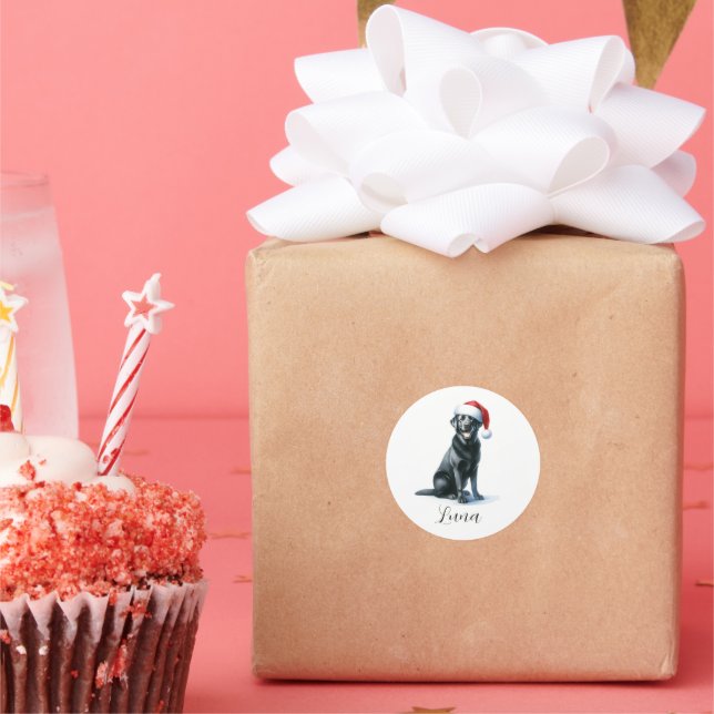 Christmas Black Labrador Dog in Santa Hat Sticker (Party)