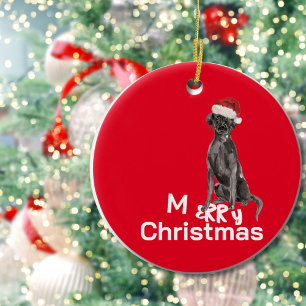 Christmas Black Labrador Dog Photo Merry Greeting Ceramic Ornament