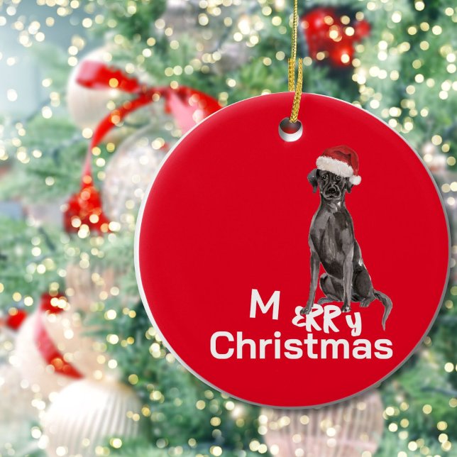 Christmas Black Labrador Dog Photo Merry Greeting Ceramic Ornament (Creator Uploaded)