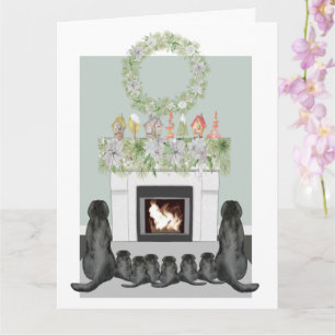 Christmas Black Labrador Family Fireplace Scene  Card