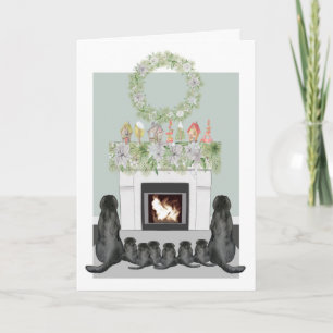 Christmas Black Labrador Family Fireplace Scene Holiday Card