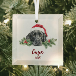 Christmas Black Labrador Glass Tree Decoration