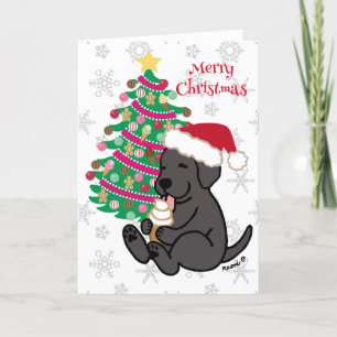 Christmas Black Labrador Ice Cream Licking Holiday Card