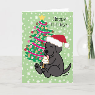 Christmas Black Labrador Ice Cream Licking Holiday Card