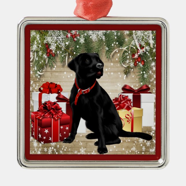 CHRISTMAS BLACK LABRADOR METAL ORNAMENT (Front)