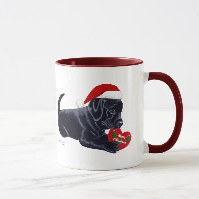 Christmas Black Labrador Puppy Santa Hat Mug (Right)