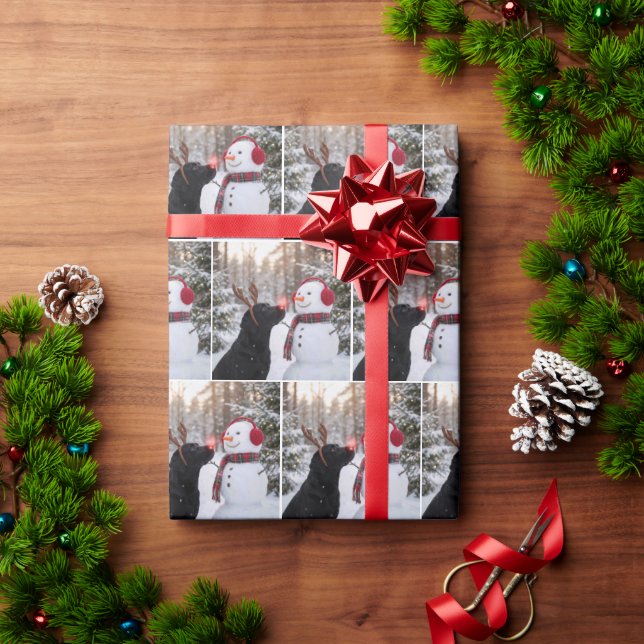 Christmas Black Labrador Retriever with Snowman Wrapping Paper (Holiday Gift)