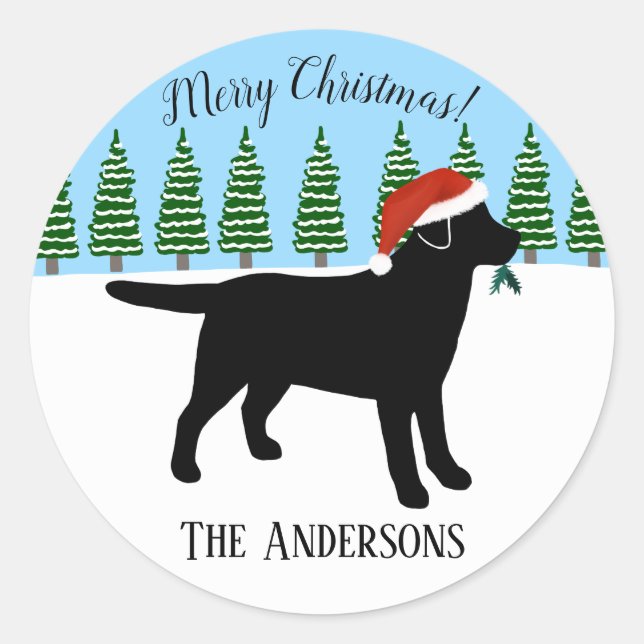 Christmas Black Labrador Santa Hat Classic Round Sticker (Front)