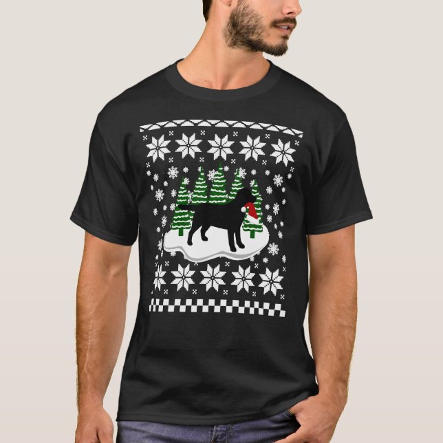 Christmas Black Labrador Silhouette Santa Hat T-Shirt (Front)