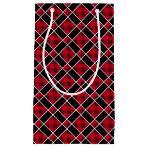 Christmas black & red chequered small gift bag