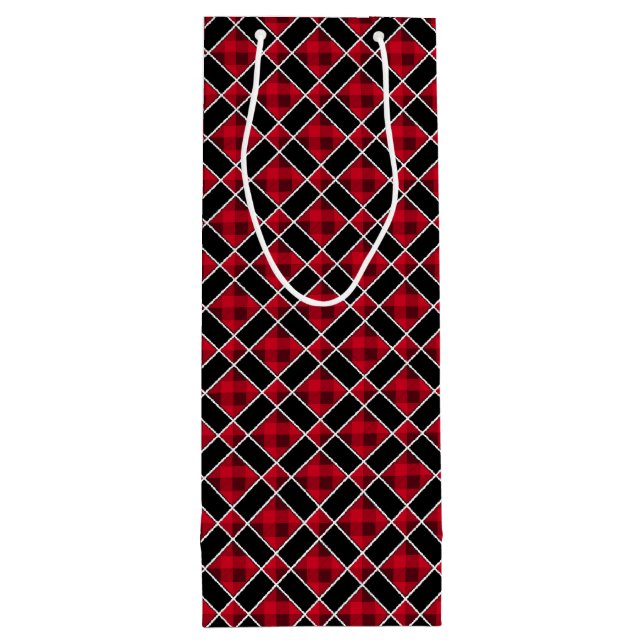 Christmas black & red chequered wine gift bag (Back)