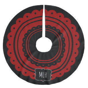 Christmas Black Red Cottage Trim Family Initial Brushed Polyester Tree Skirt