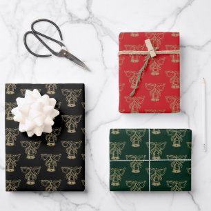 Christmas black red dark green gold bells cute wrapping paper sheet