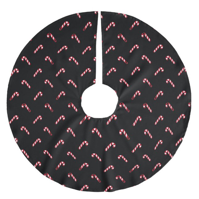 Christmas black red white cute candy cane pattern brushed polyester tree skirt (Front)