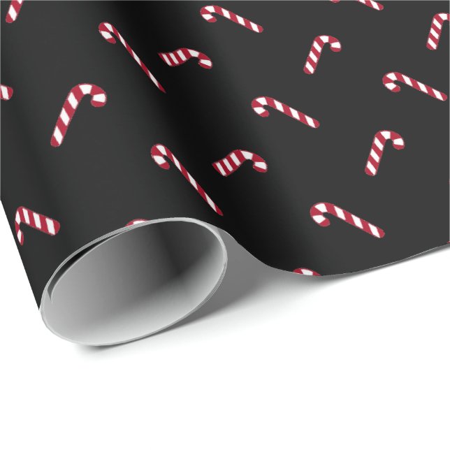 Christmas black red white cute candy cane pattern wrapping paper (Roll Corner)