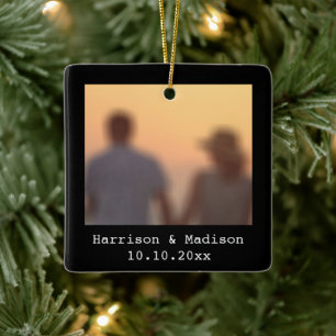 Christmas black retro instant couple photo names   ceramic ornament