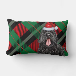 Christmas Black Russian Terrier Dog Holiday Plaid Lumbar Cushion