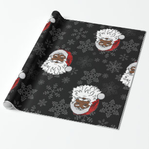 christmas black santa claus snowflakes wrapping paper