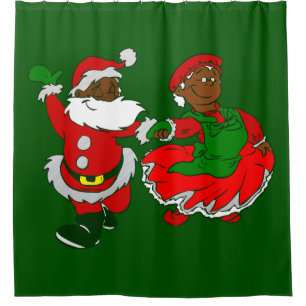 christmas black santa claus wife shower curtain