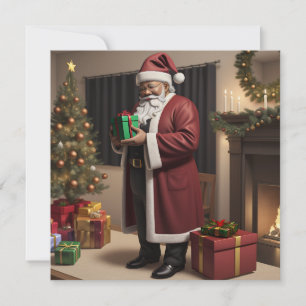 Christmas black santa gift Holiday Card