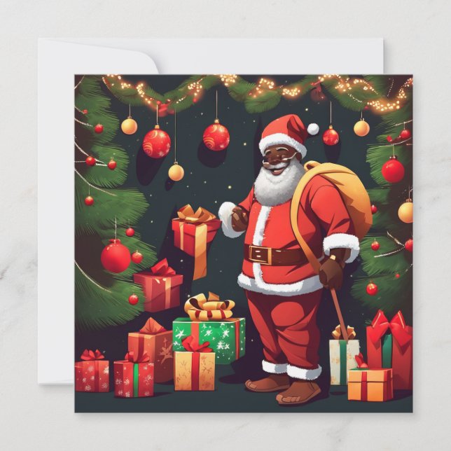 christmas black santa Holiday Card (Front)
