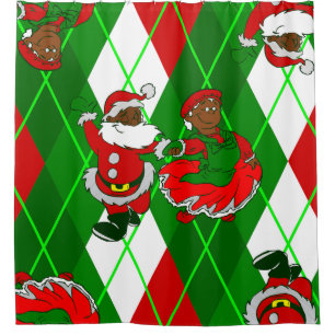 christmas black santa wife plaid shower curtain