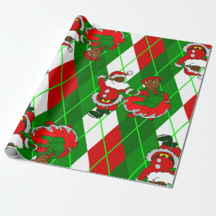 christmas black santa wife plaid wrapping paper