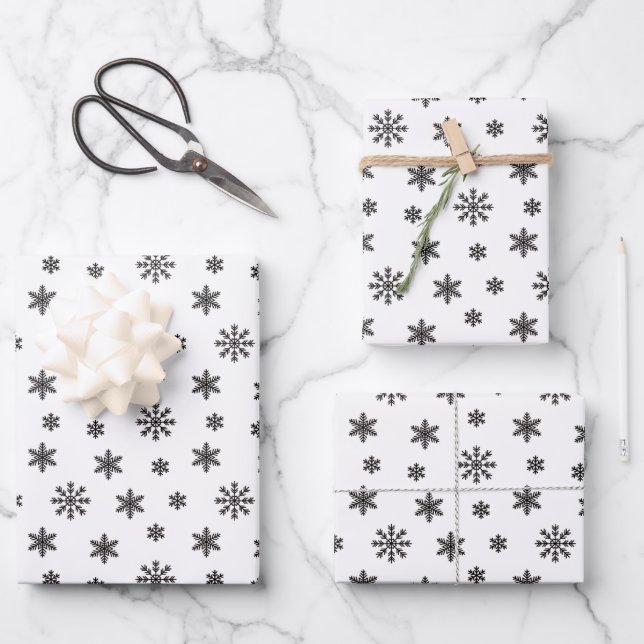Christmas Black snowflakes on White background  Wrapping Paper Sheet (Front)