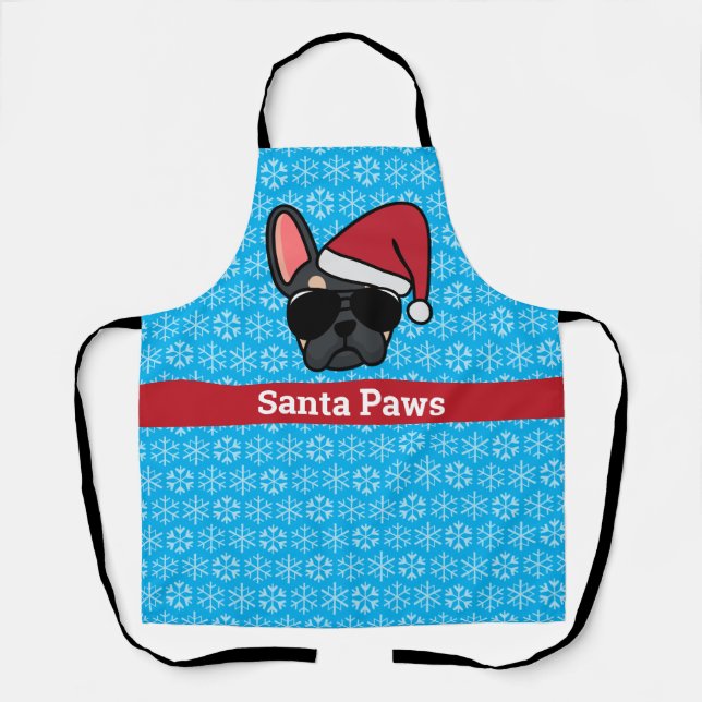 Christmas Black Tan French Bulldog Apron (Front)