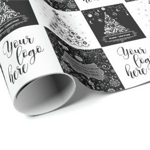 Christmas Black White Business Logo Wrapping Paper