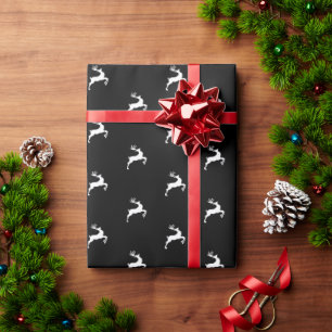 Christmas black white deer reindeer holiday wrapping paper