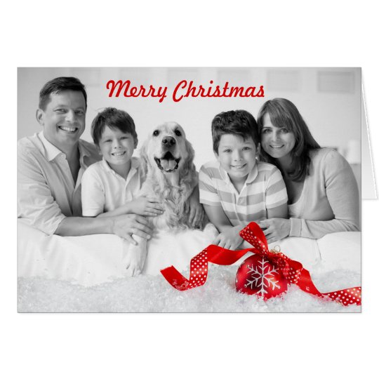 Christmas Black White Family Photo with Red Accent Card