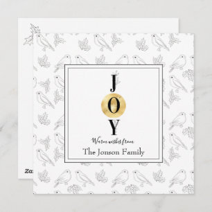 Christmas black white gold floral chic typography holiday card