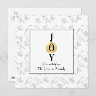 Christmas black white gold floral chic typography holiday card