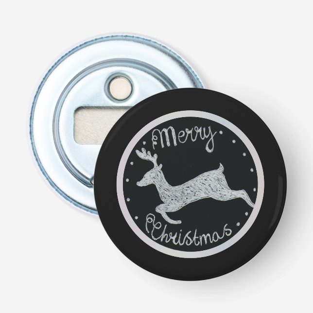 Christmas black white hand painted snow bottle opener (Front)