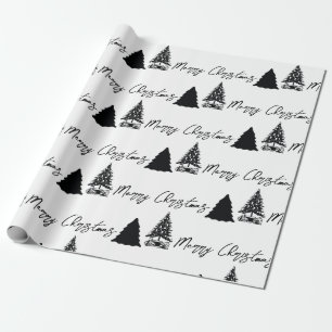 Christmas Black White Merry Christmas Calligraphy Wrapping Paper